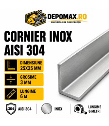 Cornier inox AISI 304, 25 x 25 x 3 mm, 6 metri